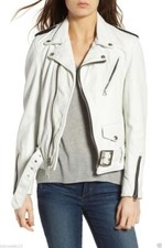 Womens White Leather Jacket Small Biker Moto Lambskin Size S M L XL XXL - 330