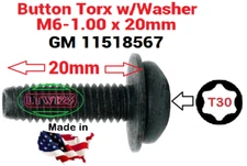 (10 Pcs) M6-1.00 x 20mm Button Screw , Torx .GM 11518567