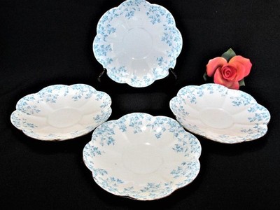 RARE ANTIQUE FOLEY WILEMAN CHINA 4 SAUCERS TURQUOISE IVY