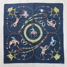 M03-K120 Hermes Pampa Prairie Cowboy Kare90 Silk Scarf Black