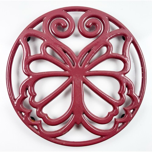 Pioneer Woman Trivet Mauve Butterfly Enamel Cast Iron Timeless Beauty 8” Pad Ft