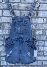 Forever 21 Women’s Denim Overall Dress Large Distressed Blue New With Tags Y2K