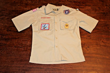 Boy Scouts of America BSA Youth Shirt Tan Medium Glued Patches Short Sleeve