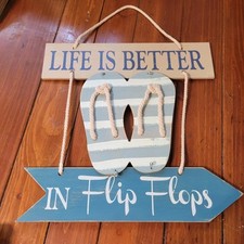 Beach Sign "Life Is Better In Flip Flops" Wood 14"X14" Beach/ Lakehouse Decor