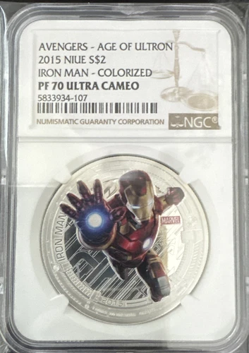 Ngc Marvel Comics Iron Man Pf70 UC 2015 Niue Avengers Age Of Ultron Silver Color
