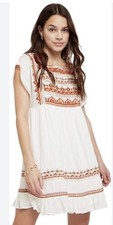 FREE PEOPLE Dress S Sunrise Wanderer White Peasant BOHO Baby Doll Ruffle