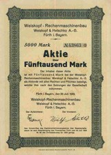 Weiskopf & Hetschko AG 1923 calcolatrici Fürth Norimberga Franconia centrale 5000 M