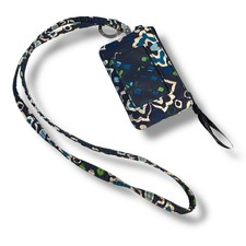 Vera Bradley Ink Blue Zip ID Card Case Coin Purse Lanyard Keychain