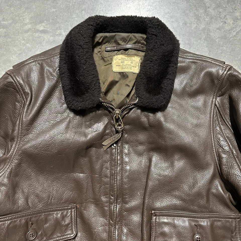 Винтажный US Navy Flyers куртка G-1 кожаный бомбардировщик USN пилот пальто размер 42 средний - Изображение 2 из 4