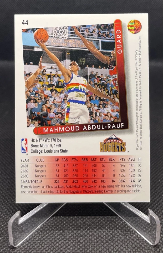1993-94 Upper Deck Mahmoud Abdul-Rauf #44 Denver Nuggets - Image 2 of 2