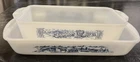 VNTG Glasbake Royal Currier & Ives Baking & Loaf dish Blue Farm Scene -MilkGlass