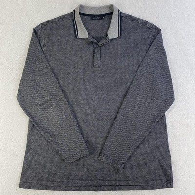 Bugatchi Polo Shirt Mens XL Gray Long Sleeve Knit Cotton Casual Micro Print