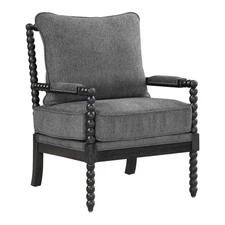 OSP Home Furnishings Eliza Spindle Accent Chair, Charcoal Grey Fabric Black Wood