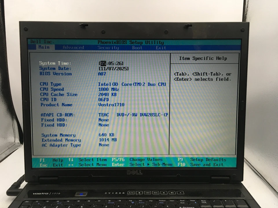 DELL VOSTRO 1710 - BOOTS TO BIOS - INTEL CORE 2 DUO - 2GB RAM - 17" - READ - BB! - Image 2 of 4