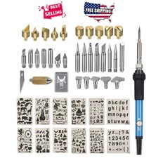 Wood Burning Kit Adjustable Temperature Pyrography Pen 46pcs Tips Stencils Blue