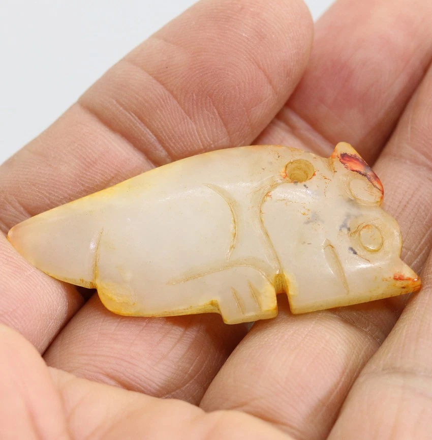 Colección,-tallado chino HeTian blanco jade bestia colgante amuleto D611 Foto 3 de 3
