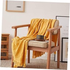 Cotton Muslin Throw Blanket for Bed, Couch, Knit Woven Gauze Blanket Yellow
