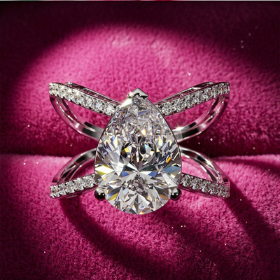 Exklusiver Ring 2,50 ct IGI Lab Created Birnenschliff Diamant 14 k Weißgold E...