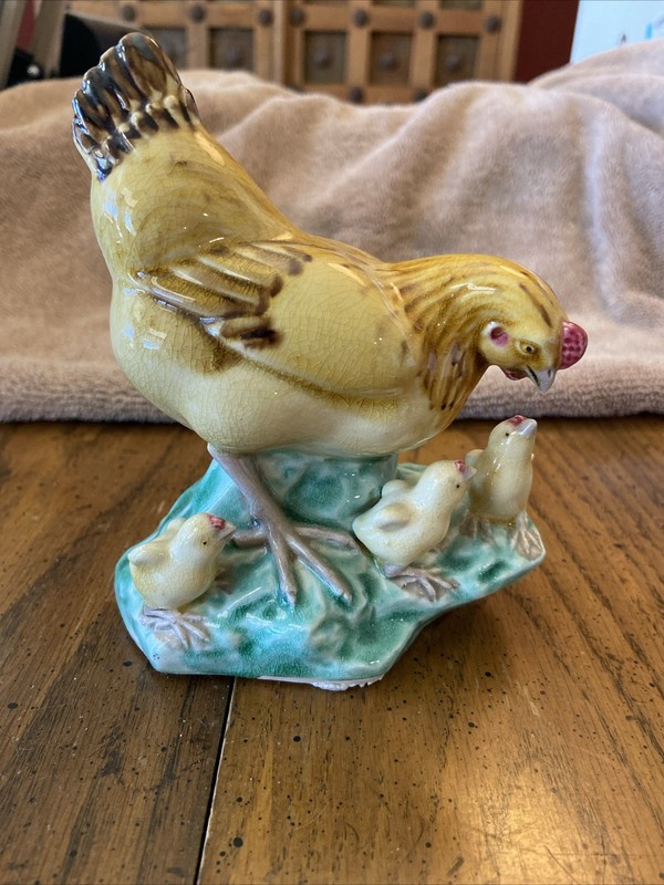 Antique Hen & Chicks Porcelain Figurine Stamped Made in China