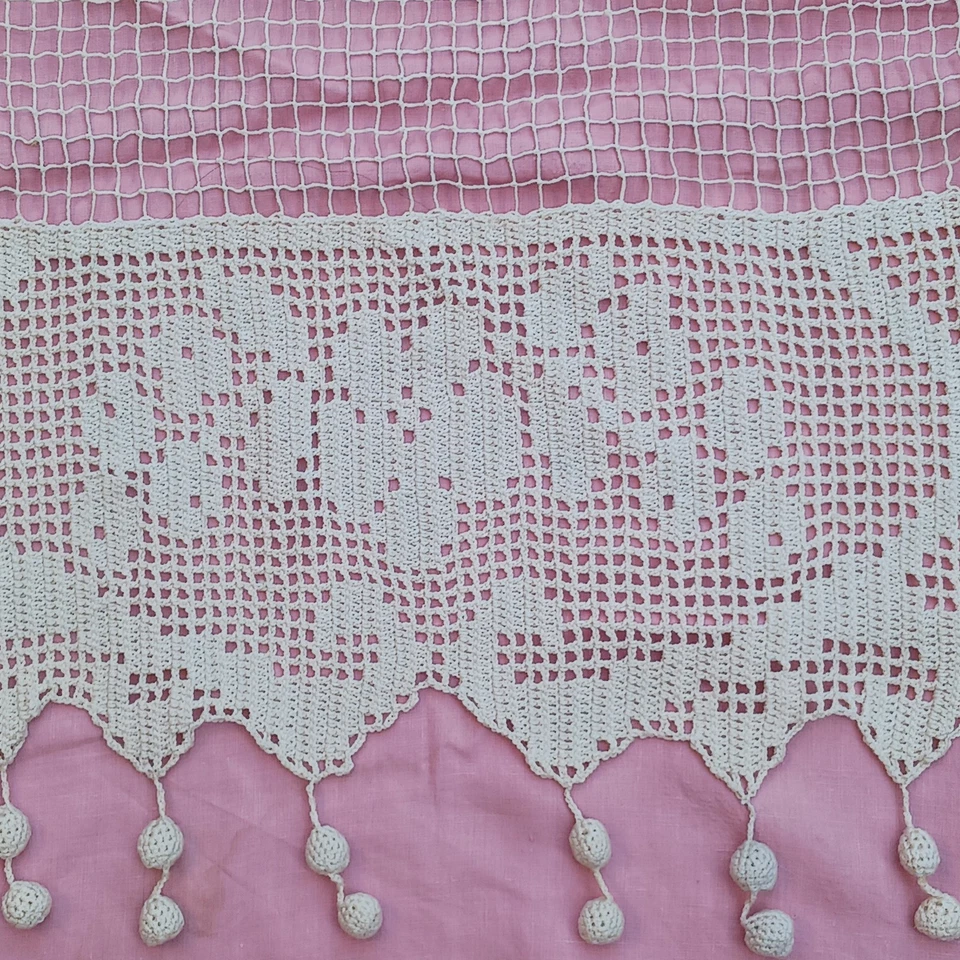 paire de rideau ancien filet et crochet fait main largeur 38 cm hauteur 64 cm - Photo 4/4