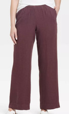 NEW A New Day Women's Wide Leg Linen Pull-On Pants Brown Size Small