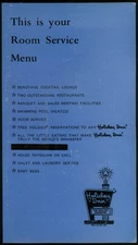 Holiday Inn Room Service Menu Terre Haute IN 1969
