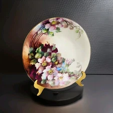 1900's J.P.L. (Jean  Pouyat) LIMOGES Hand Painted Pink Roses Plate 8.5” Antique