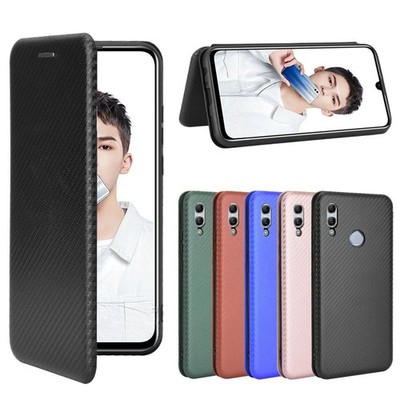 For Huawei P Smart 2019 Case Carbon Fiber Flip Leather Magnetic Wallet Cover