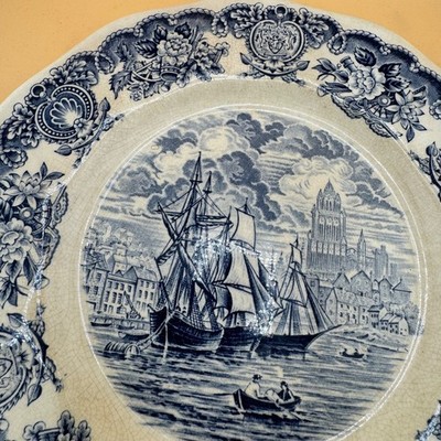 Antique Historical Ports of England Plate Port of Bristol Blue