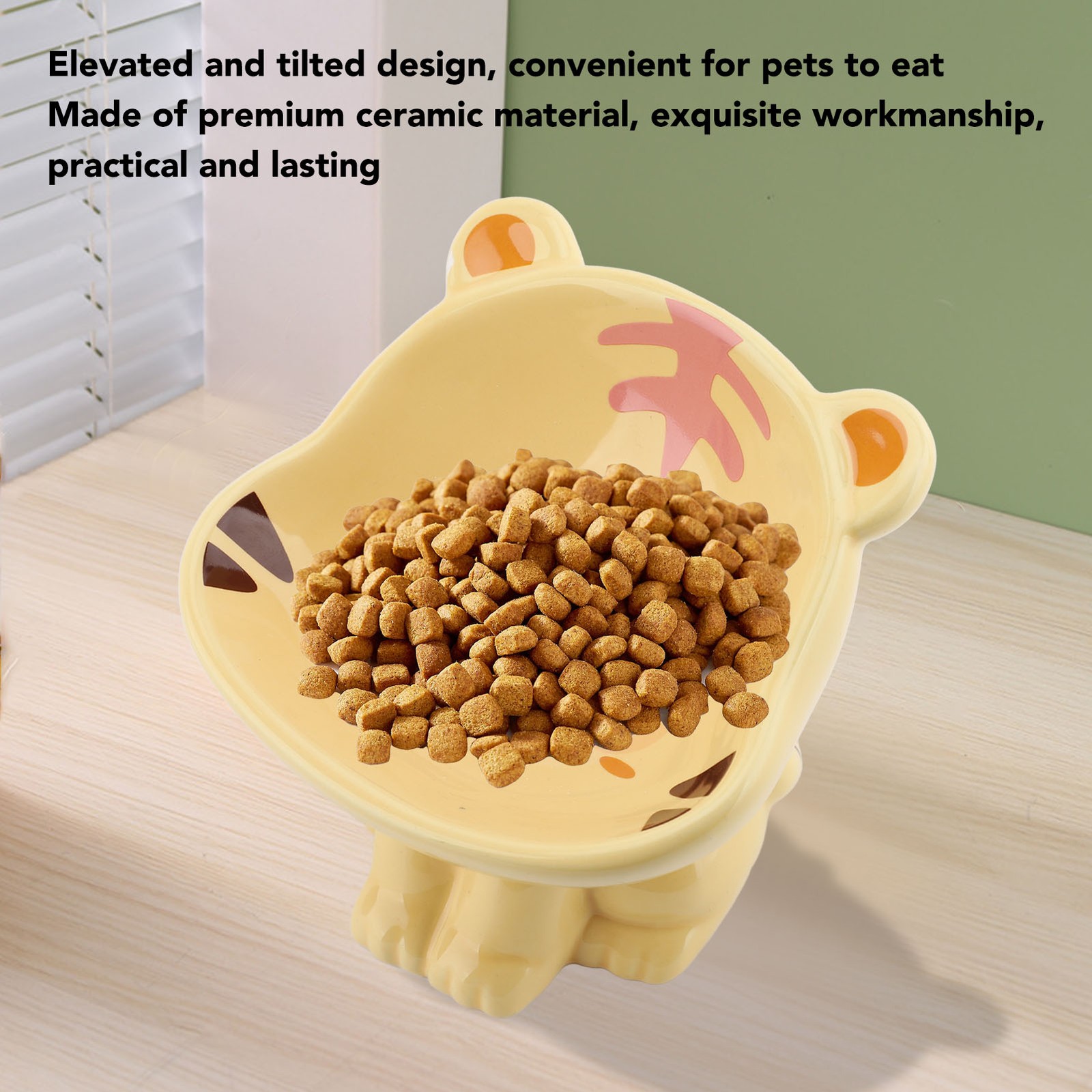 .Ceramic Pet Bowl Cute Cartoon Tiger Design Elevated And Tilted Cat Food Bowl