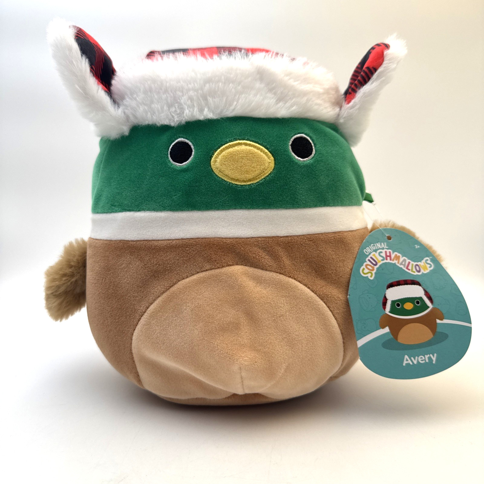 Squishmallows Avery Duck Christmas 7” Holiday Plush Buffalo Plaid Hat Kellytoy