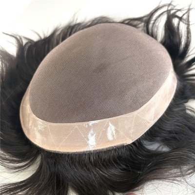 Men Toupee Human Hair Mono Base Replacement Hairpiece Natural Hairline Mens Wig