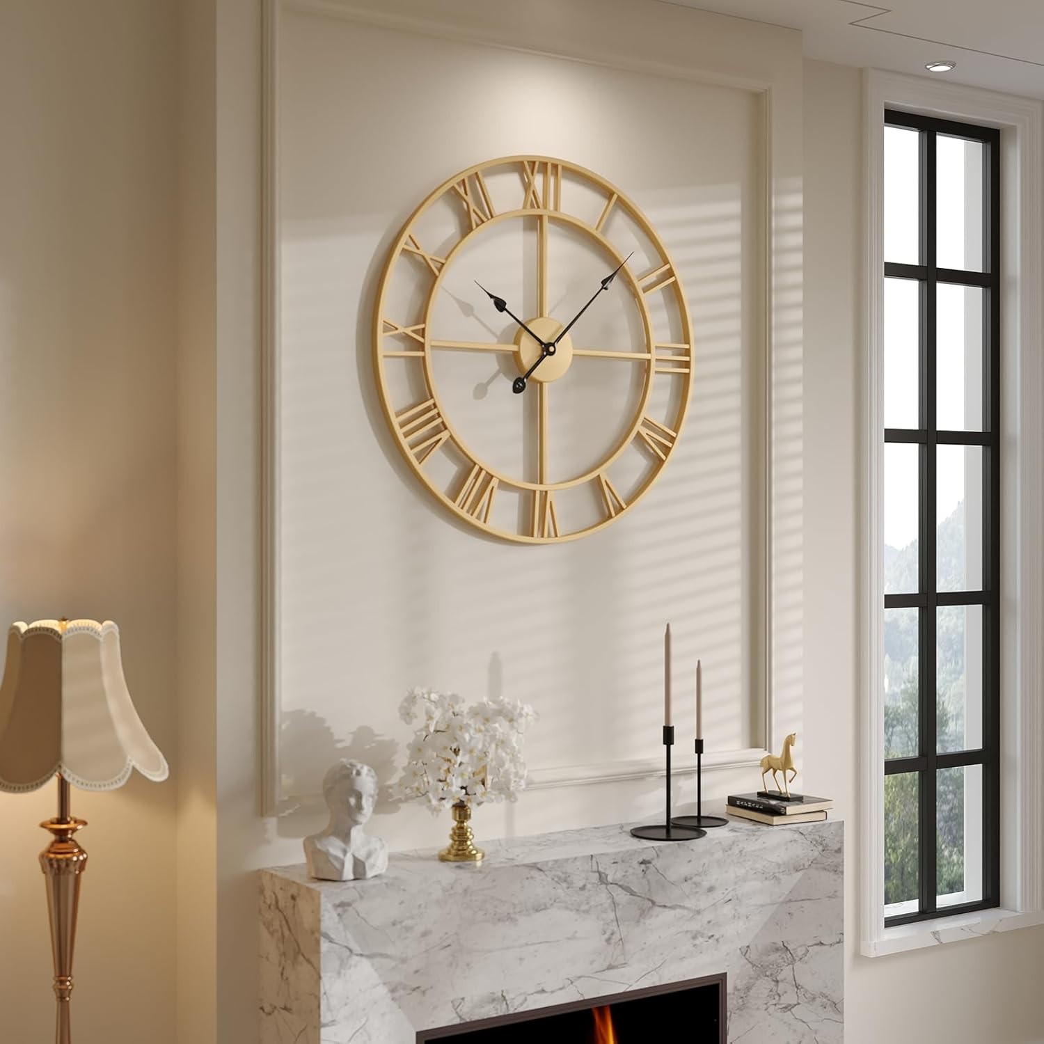 24 Inch Large Wall Clock, Gold Clocks for Living Room Decor, Silent Non Ticking