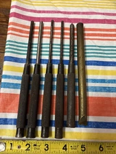 Starrett Made In USA Long Drive Punch Set 5 Piece Used Look ! Plus Brass One