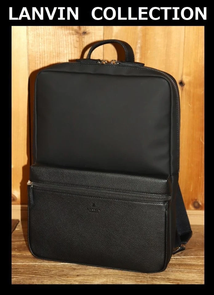 Mochila de negócios LANVIN Collection 284711 couro preto artigos de moda masculina - Imagem 2 de 4