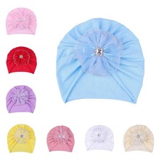 4 PCS Baby Girl Kids Stretch Lace Flower Crystal Beanie Hats Infant Turban Caps