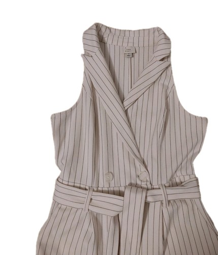 A New Day Small Jumpsuit Ivory & Black Stripe Wide Leg Sleeveless Pockets Romper - Picture 5 of 8
