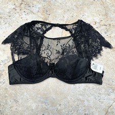 Frederick s of Hollywood Black Lace Bralette L Underwire Crop Top Cap Sleeve NWT