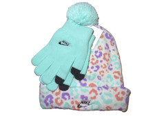 New Nike Pom Beanie  Gloves 2-Piece Set NWT Mint Green Purple