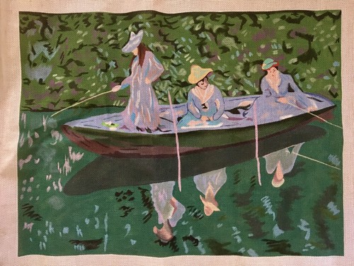 Kunst Nadelspitze Leinwand Monet Mädchen in einem Boot unbearbeitet 14 Netz Größe 18 x 24