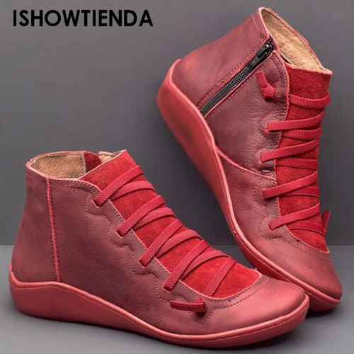 Fashion Leather Ankle Boots Women Boots Autumn Retro Female Shoes Flat Casual - Picture 19 of 28