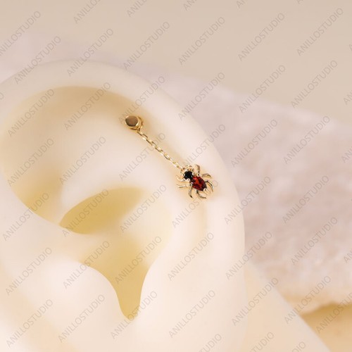 14K Solid Gold Black Onyx & Garnet Hoop Charm, Spider Drop Chain Charm Enhancer - Picture 6 of 8