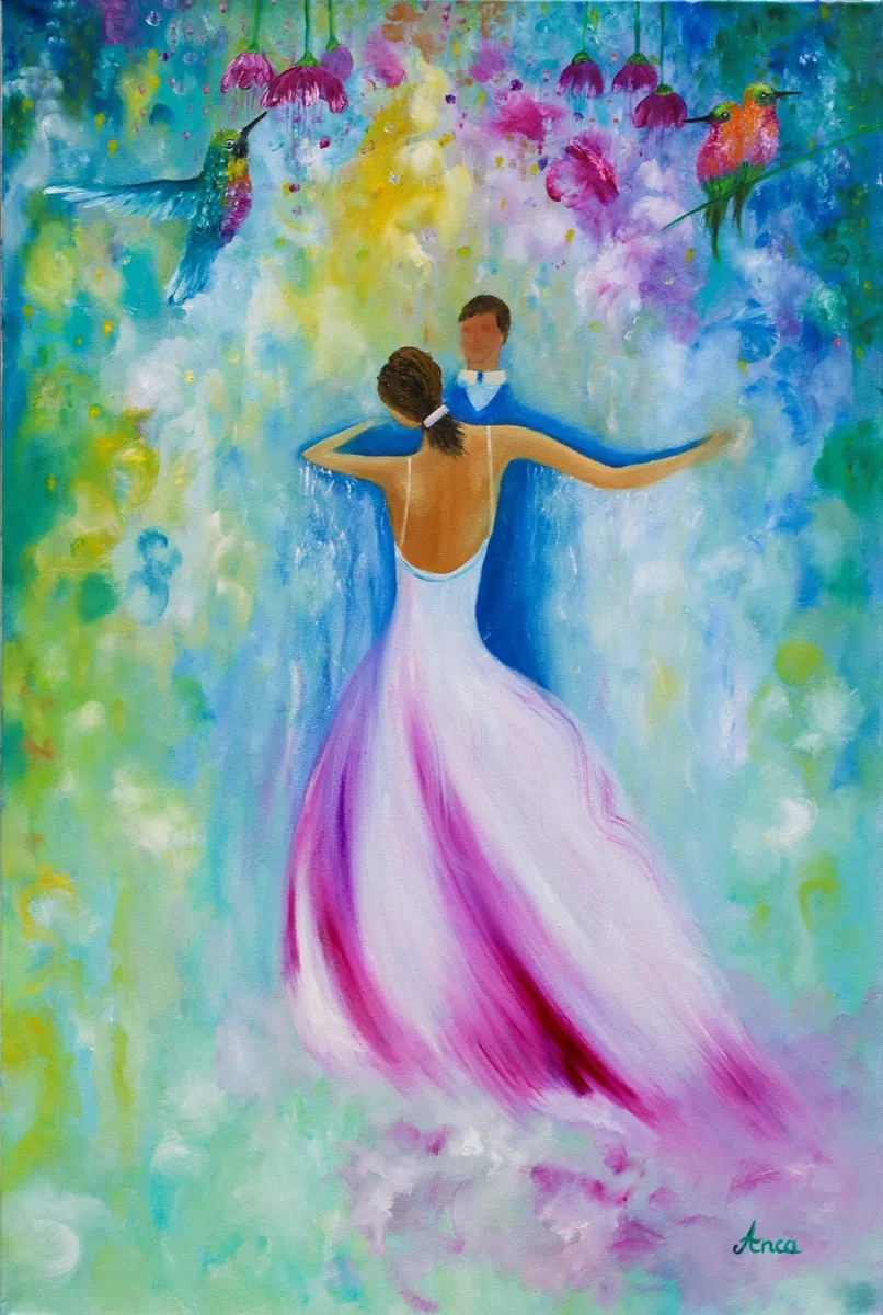 Dancer Oil Painting Figure Painting Hummming Birds Wall Art Couple Dancing