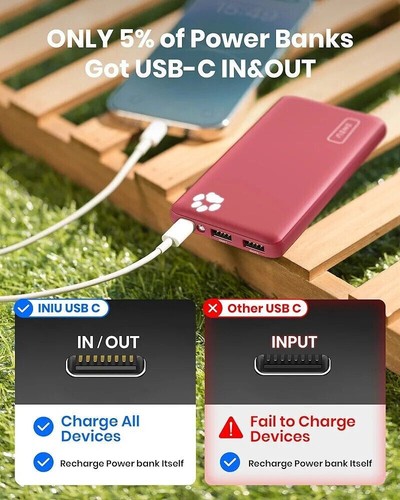 INIU Power Bank 10000mAh USB C Fast Portable Charger External Battery Slim Red - 第 2/7 張圖片