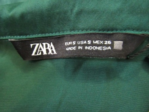 ZARA Green Satin Gold Button-Up Front Long Sleeve Dress Robe SZ S NWT - Picture 4 of 8