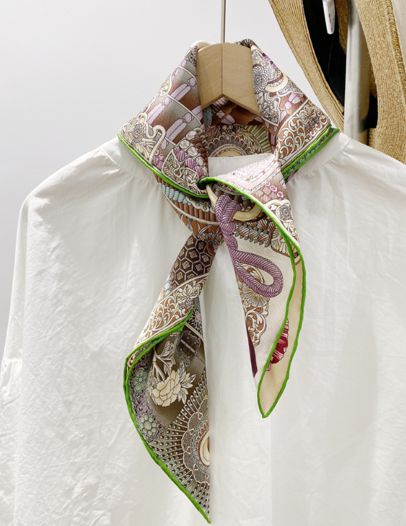 100% Mulberry Silk Square Scarf 65x65cm Green Warrior Armor Womens Bandana Wrap