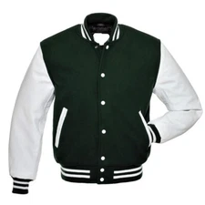 Varsity Bomber Letterman Baseball Wool Genuine Cowhide Leather Sleeves Jacket
