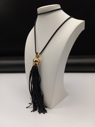 Lane Bryant Black Tone 30 " Snake Chain Gold Tone Accents Black Tassel Necklace - Picture 5 of 9