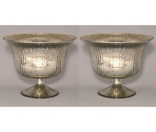 Compote Bowl Vase Glass Silver Mercury Fluted  8"Dia 6"High Set/2