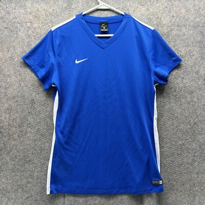Nike Shirt Women Large Ladies Royal Blue White Athletic Dri Fit V Neck  Tennis